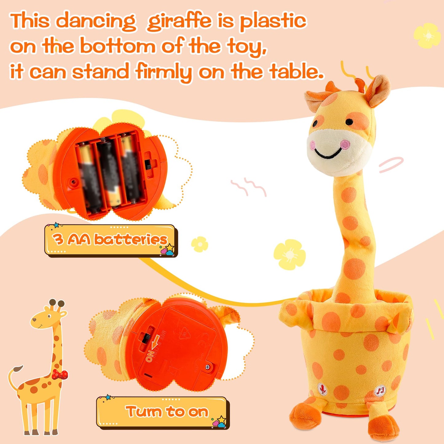 LLUKEME Dancing Talking Giraffe Toy – Plush Interactive Giraffe with LED Lights and 10 Songs