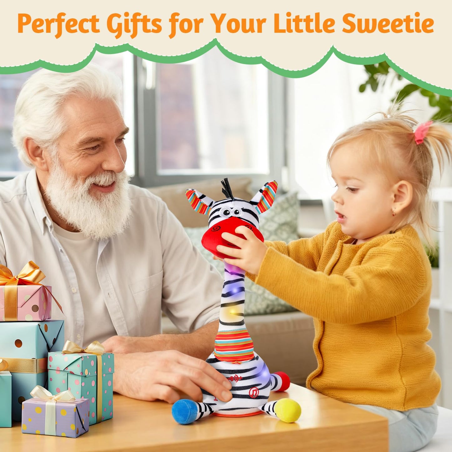 LLUKEME Dancing Talking Zebra Toy – Interactive Plush with Songs & Lights