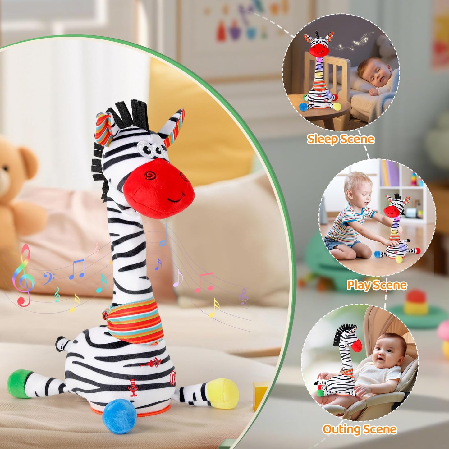 LLUKEME Dancing Talking Zebra Toy – Interactive Plush with Songs & Lights