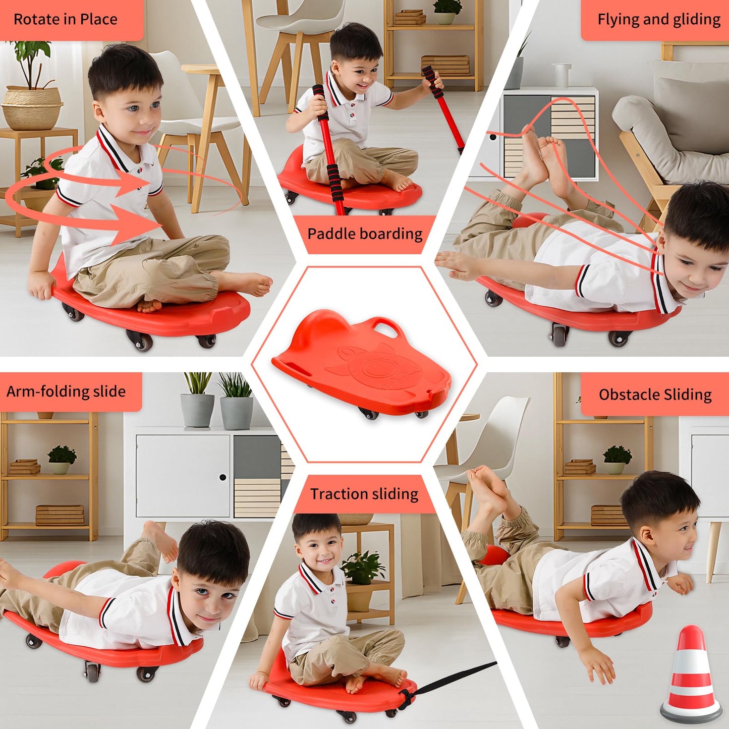 LLYJJKUWL Large Kids Scooter Board – 19.7 x 17.1 in, 220 lb, 5 Wheels, Indoor/Outdoor