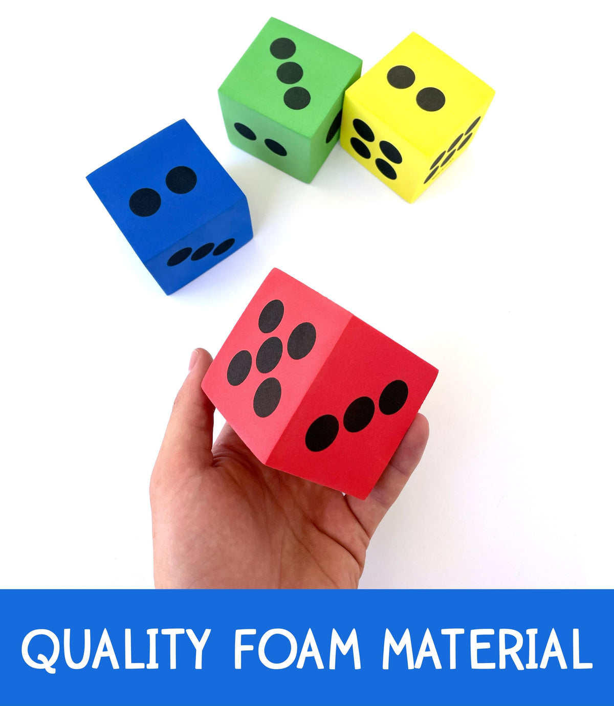 LMC Products - 4 Foam Jumbo Dice (Red, Yellow, Blue, Green) | Classroom & Party Play
