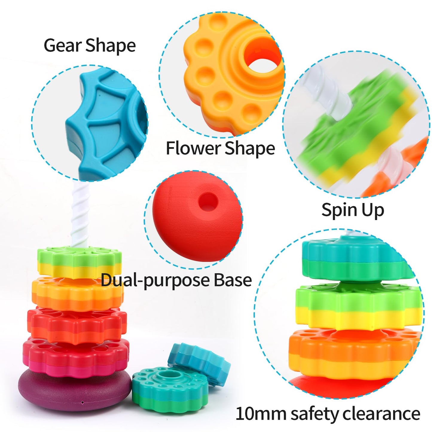 LMTNNB Spinning Stacking Toy - Rainbow Tower for Toddlers 1-3 | Colorful, Durable ABS Plastic