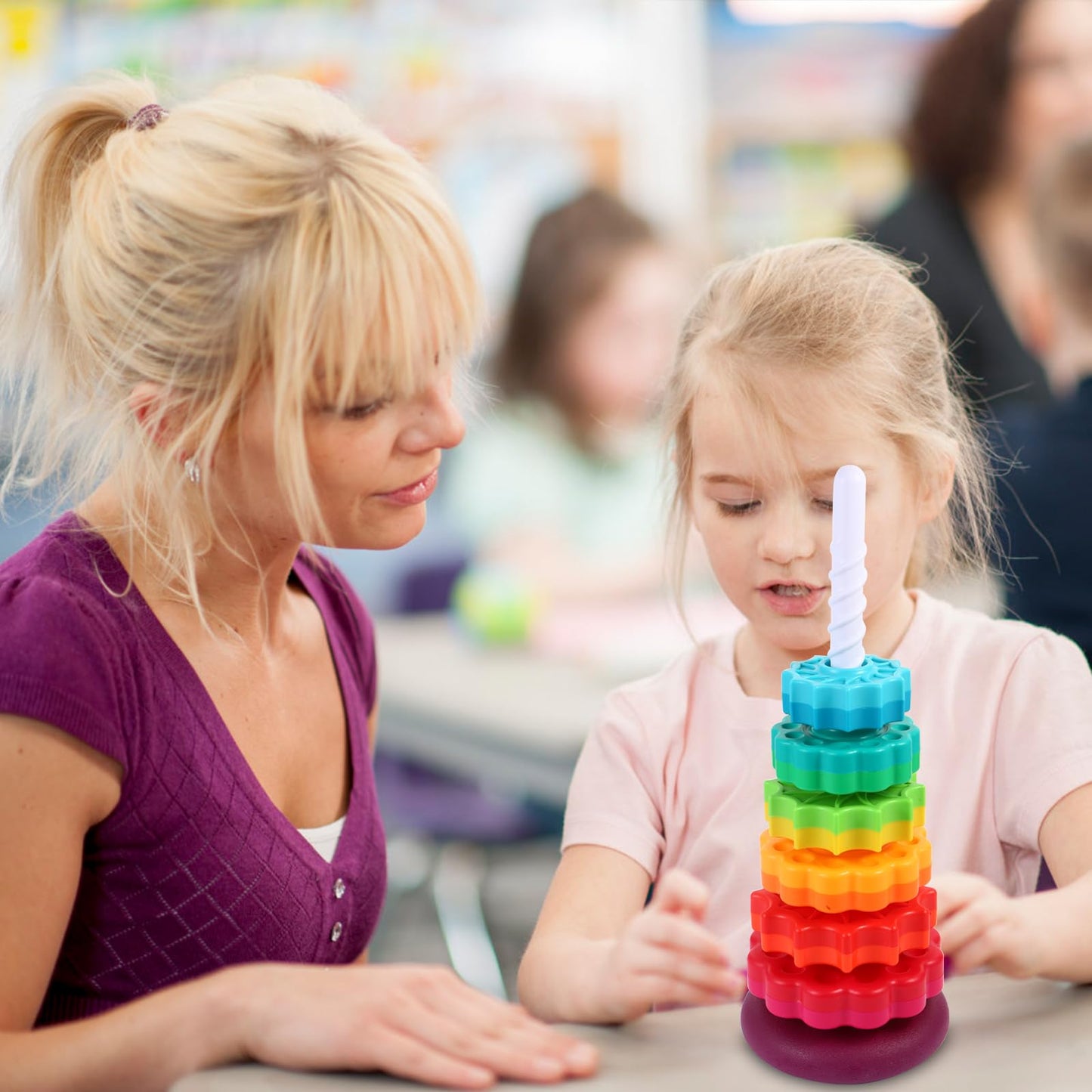 LMTNNB Spinning Stacking Toy - Rainbow Tower for Toddlers 1-3 | Colorful, Durable ABS Plastic