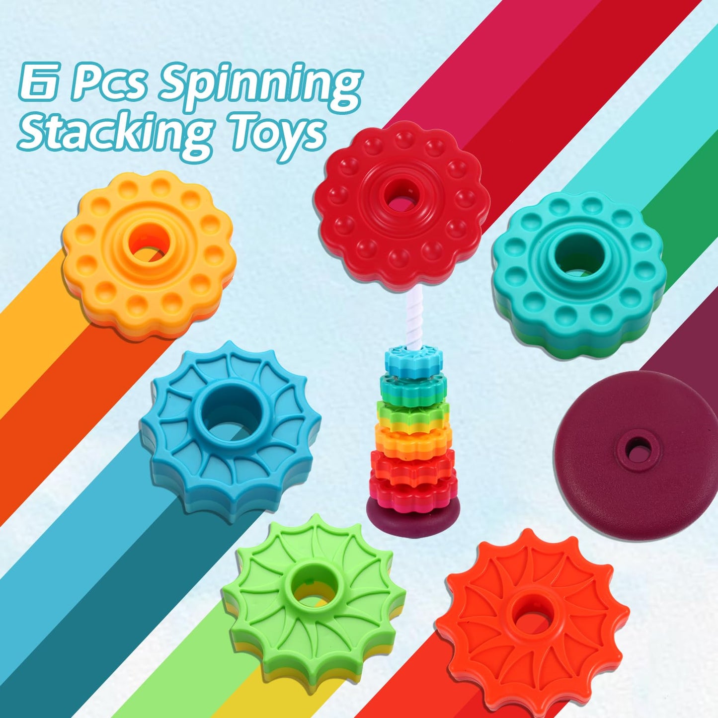 LMTNNB Spinning Stacking Toy - Rainbow Tower for Toddlers 1-3 | Colorful, Durable ABS Plastic
