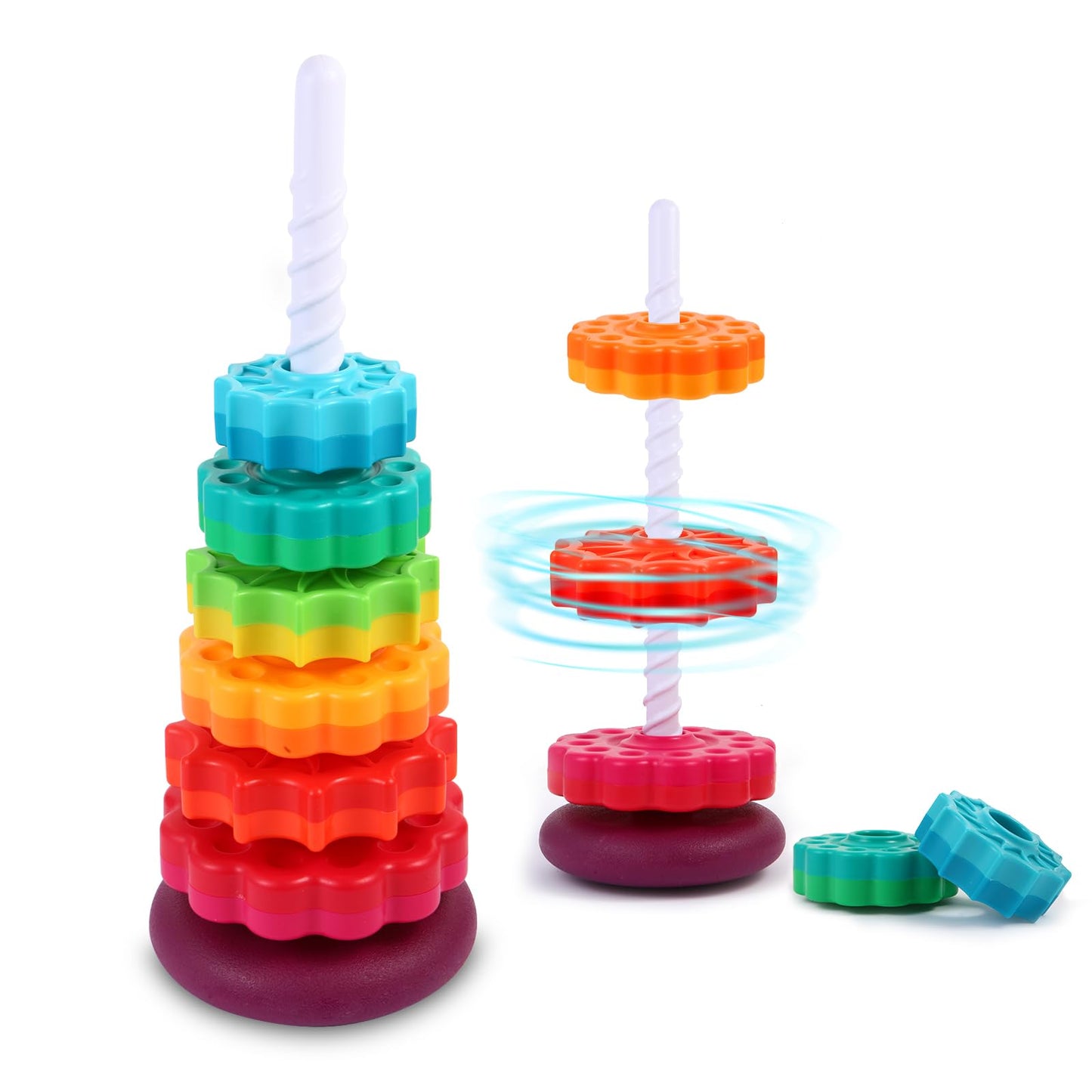 LMTNNB Spinning Stacking Toy - Rainbow Tower for Toddlers 1-3 | Colorful, Durable ABS Plastic