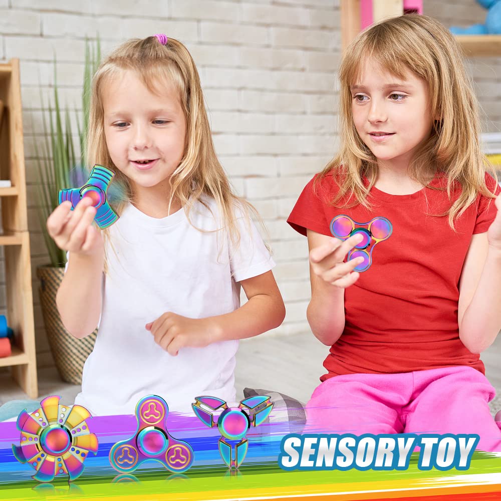 LNCOJOLM 7 Pack Rainbow Fidget Spinners – Metal Desk Toys for Focus & Fun