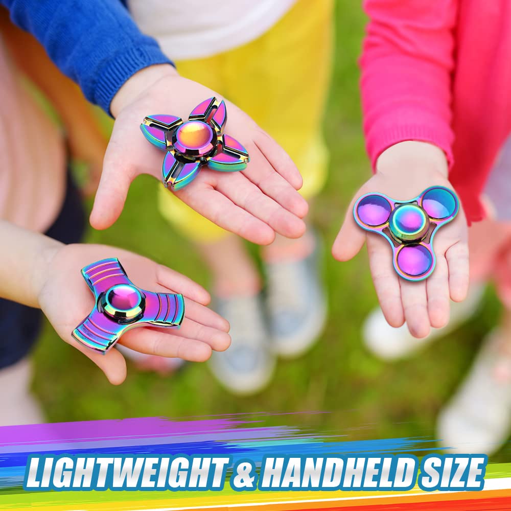 LNCOJOLM 7 Pack Rainbow Fidget Spinners – Metal Desk Toys for Focus & Fun