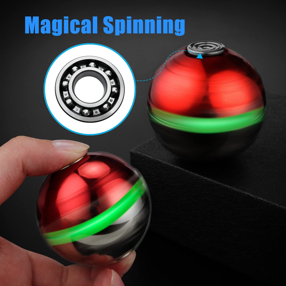 LNCOJOLM Luminous Fidget Spinner Sphere – Metal Sensory Gyro Desk Toy for Focus, Glow, and Gift
