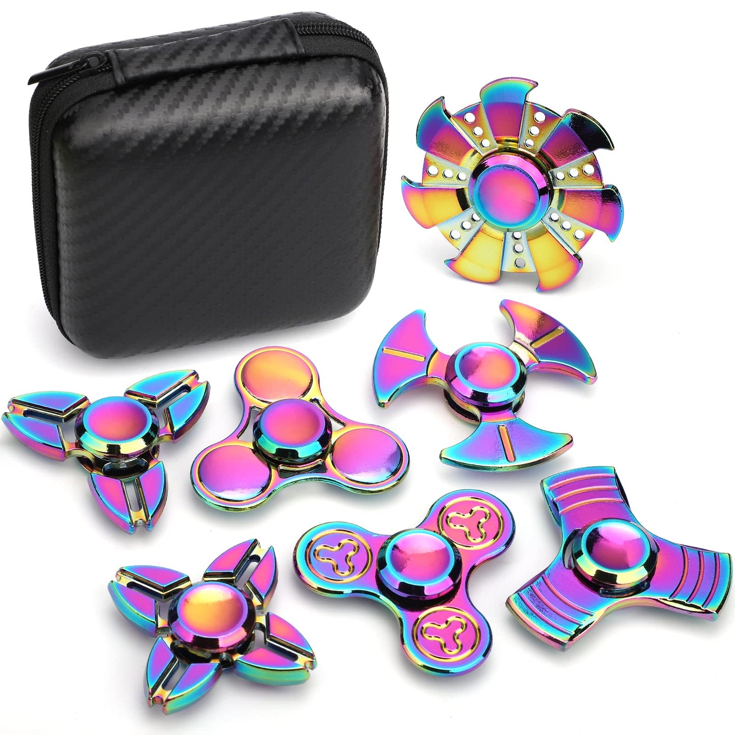 LNCOJOLM 7 Pack Rainbow Fidget Spinners – Metal Desk Toys for Focus & Fun