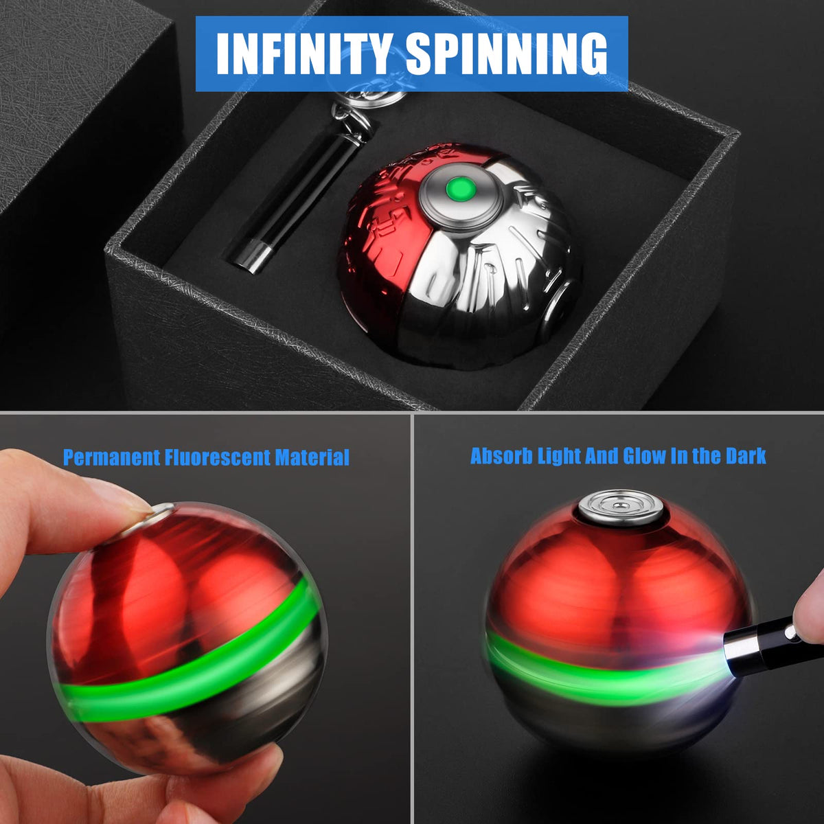 LNCOJOLM Luminous Fidget Spinner Sphere – Metal Sensory Gyro Desk Toy for Focus, Glow, and Gift