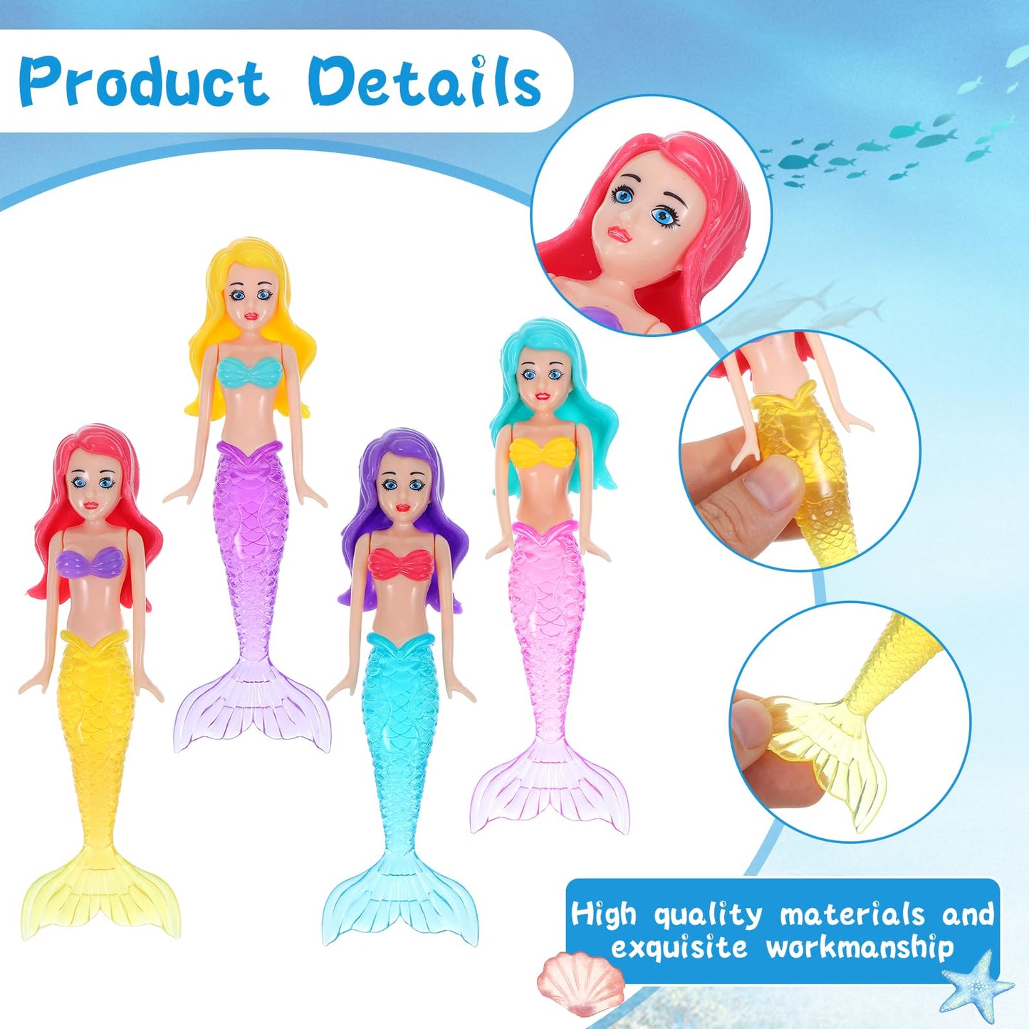 Lnngub 4-Piece Mermaid Diving Toys | Colorful Bath & Pool Mermaid Toys for Kids