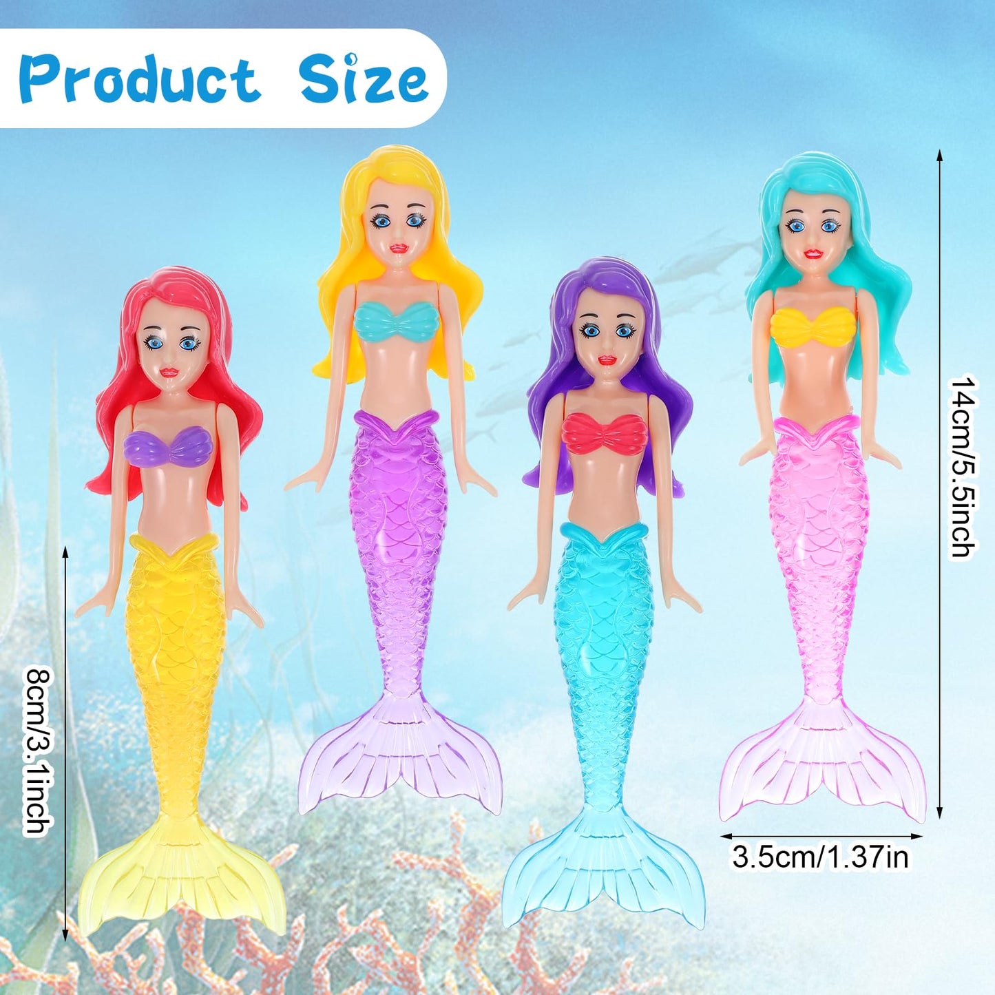 Lnngub 4-Piece Mermaid Diving Toys | Colorful Bath & Pool Mermaid Toys for Kids