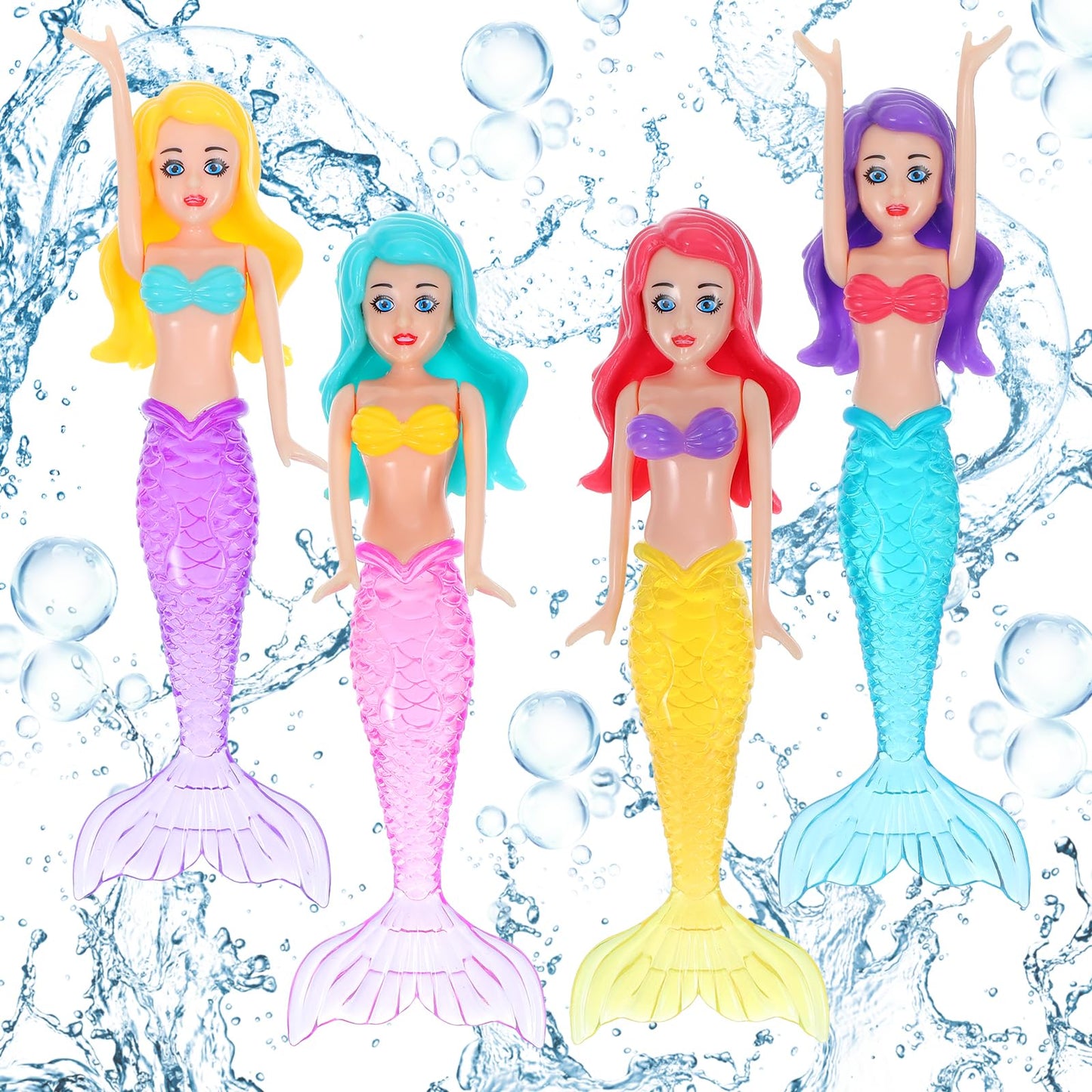 Lnngub 4-Piece Mermaid Diving Toys | Colorful Bath & Pool Mermaid Toys for Kids