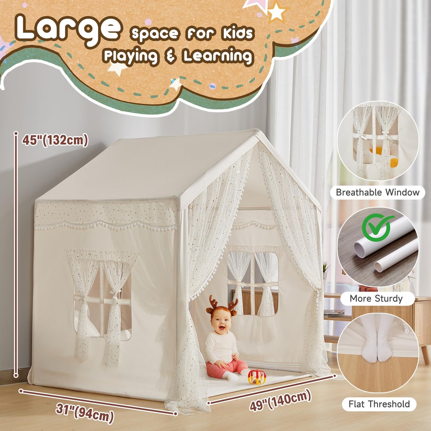 LOAOL Play Tent for Kids with Star Lights — Large Indoor/Outdoor Castle Tent