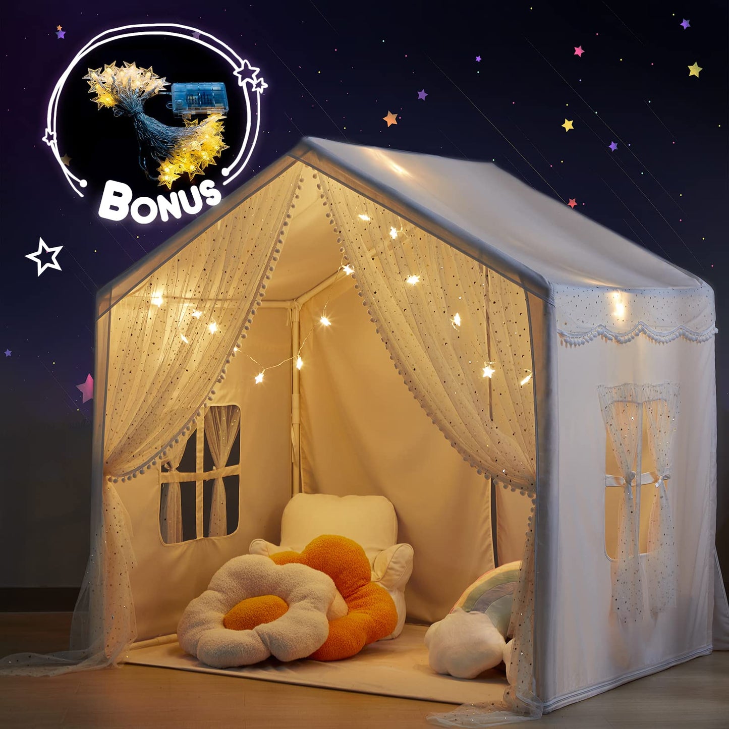 LOAOL Play Tent for Kids with Star Lights — Large Indoor/Outdoor Castle Tent