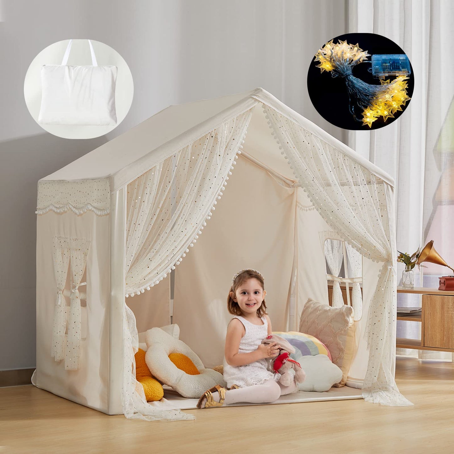 LOAOL Play Tent for Kids with Star Lights — Large Indoor/Outdoor Castle Tent