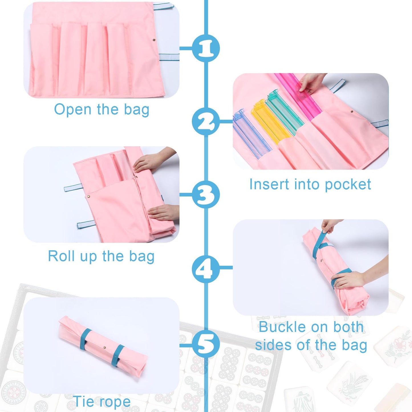 Locmeo Mahjong Bag 20 Inch Pink Protective Sleeve for Racks & Pushers