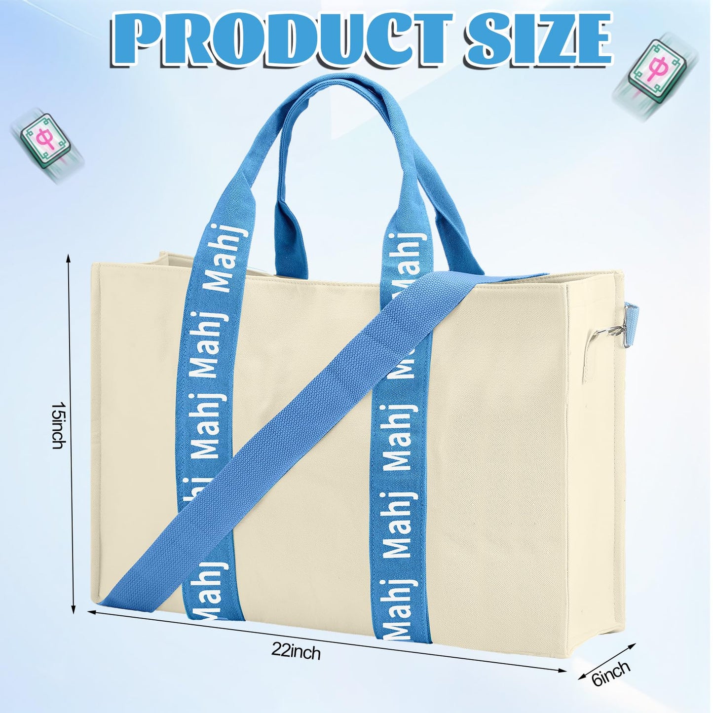 Locmeo Mahjong Bag 22x15x6 – Thickened Canvas Tote with Lining for Tiles