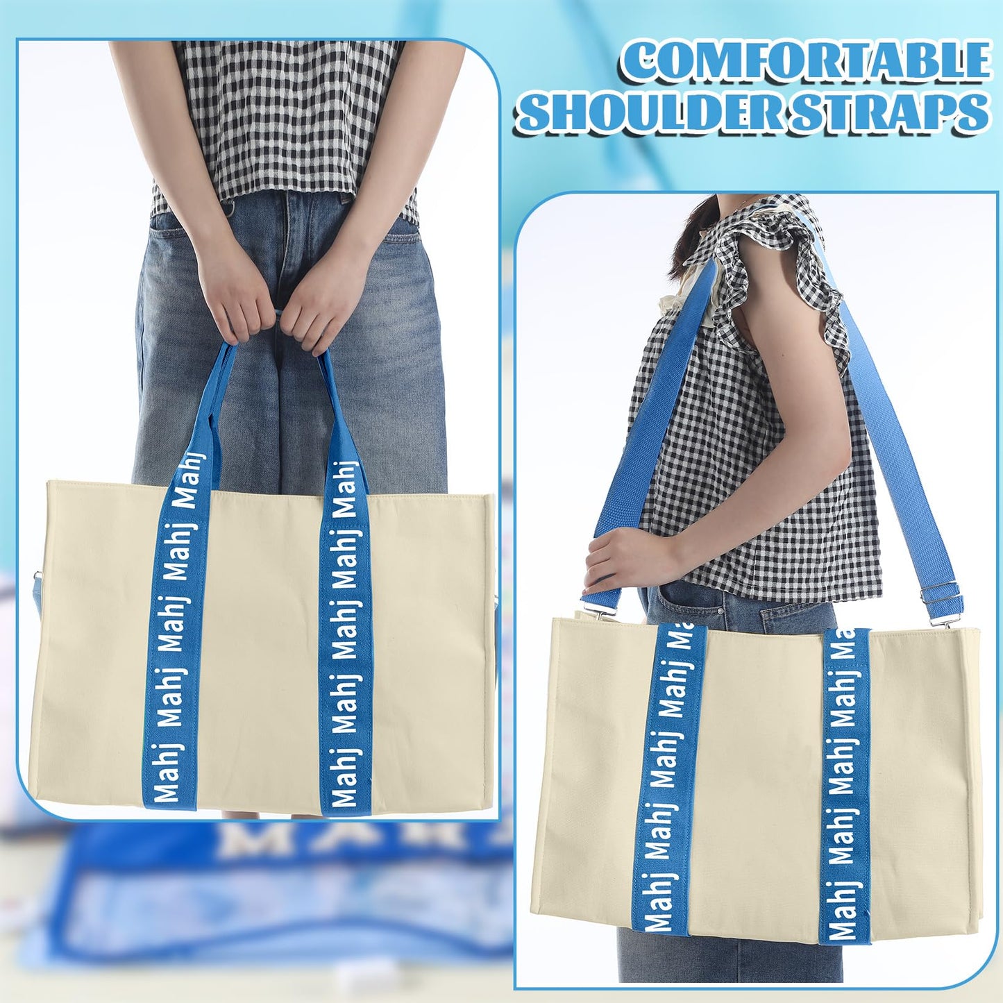 Locmeo Mahjong Bag 22x15x6 – Thickened Canvas Tote with Lining for Tiles
