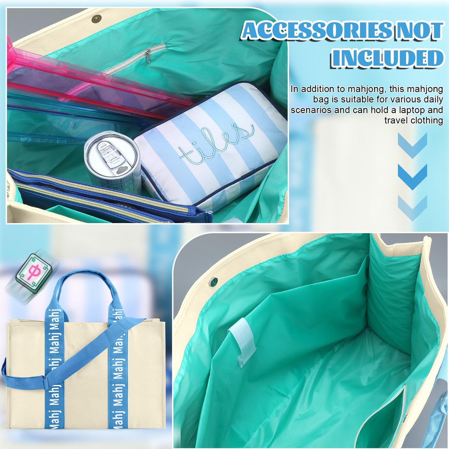Locmeo Mahjong Bag 22x15x6 – Thickened Canvas Tote with Lining for Tiles