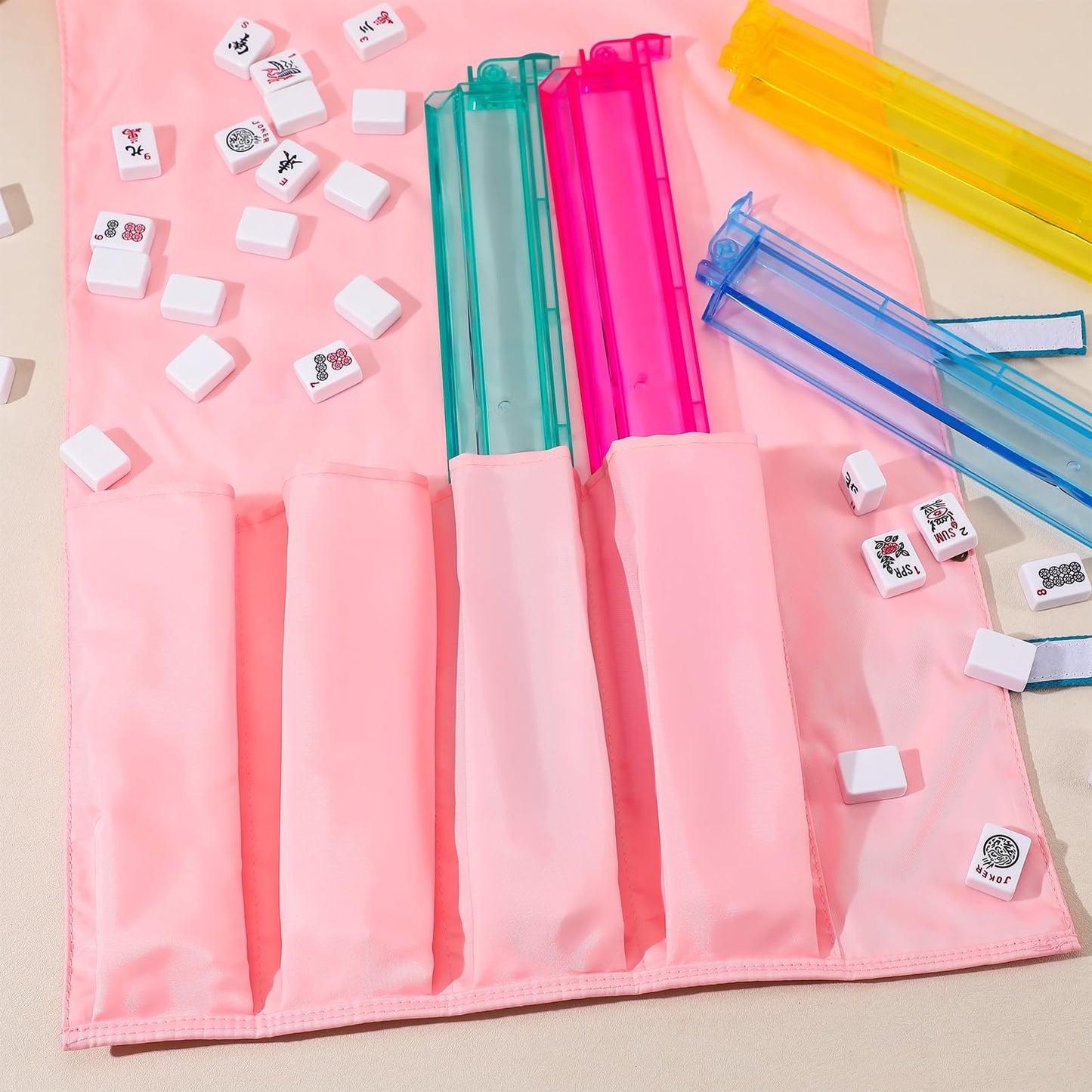 Locmeo Mahjong Bag 20 Inch Pink Protective Sleeve for Racks & Pushers