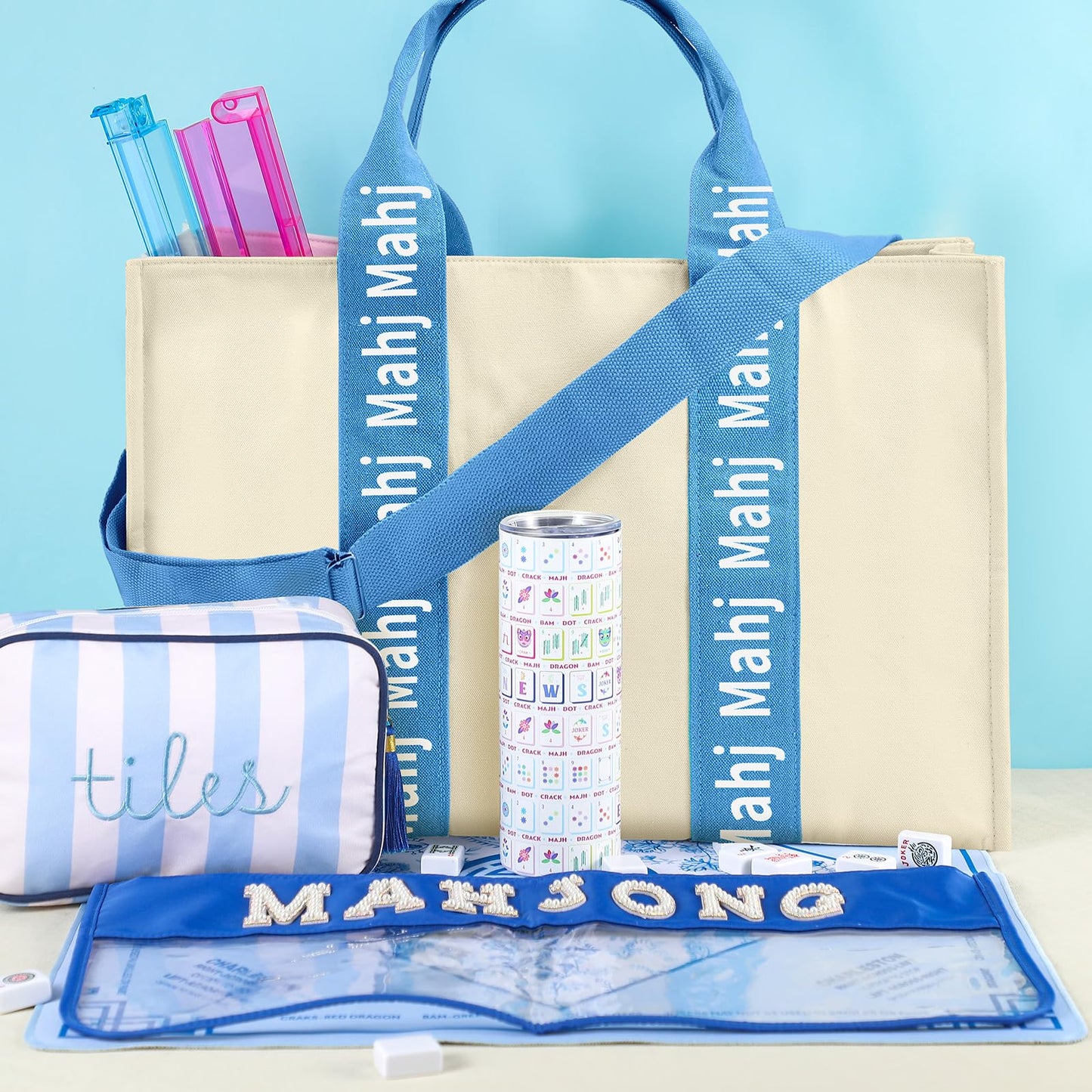 Locmeo Mahjong Bag 22x15x6 – Thickened Canvas Tote with Lining for Tiles