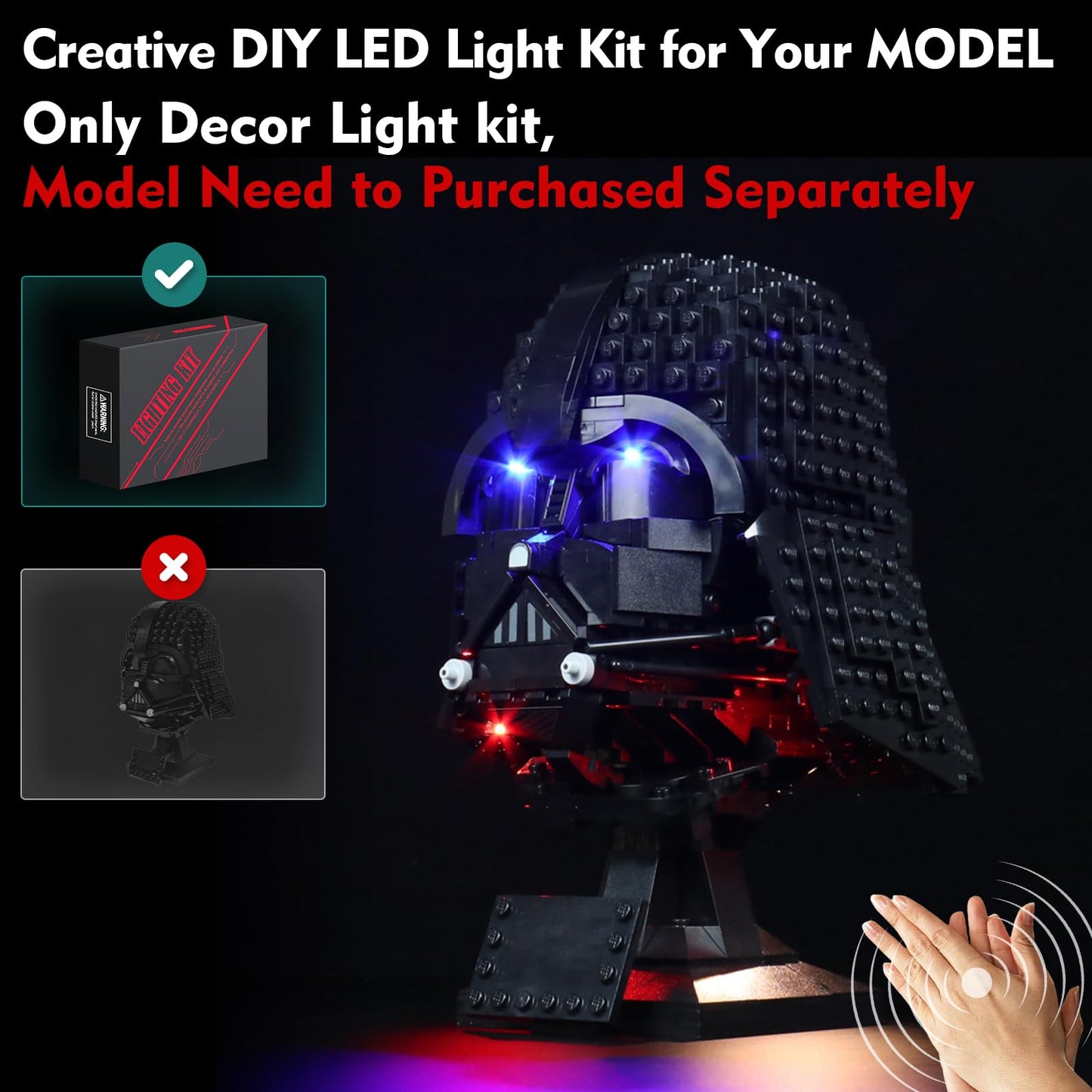LocoLee Light Kit for LEGO 75304 Darth Vader Helmet – No Model Included, USB-Powered LED Lighting (Voice Activated)