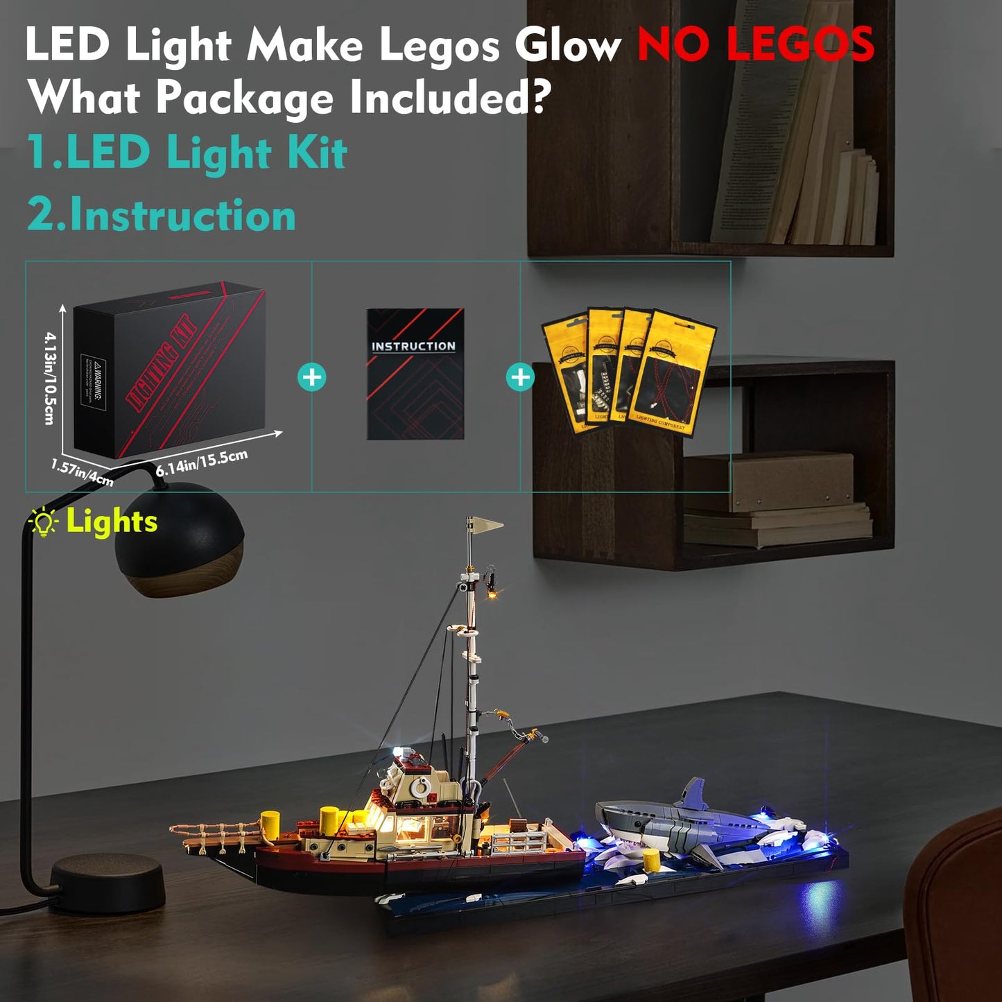 LocoLee LED Light Kit for Lego 21350 Jaws – Light Up Your Display (No Model Included)