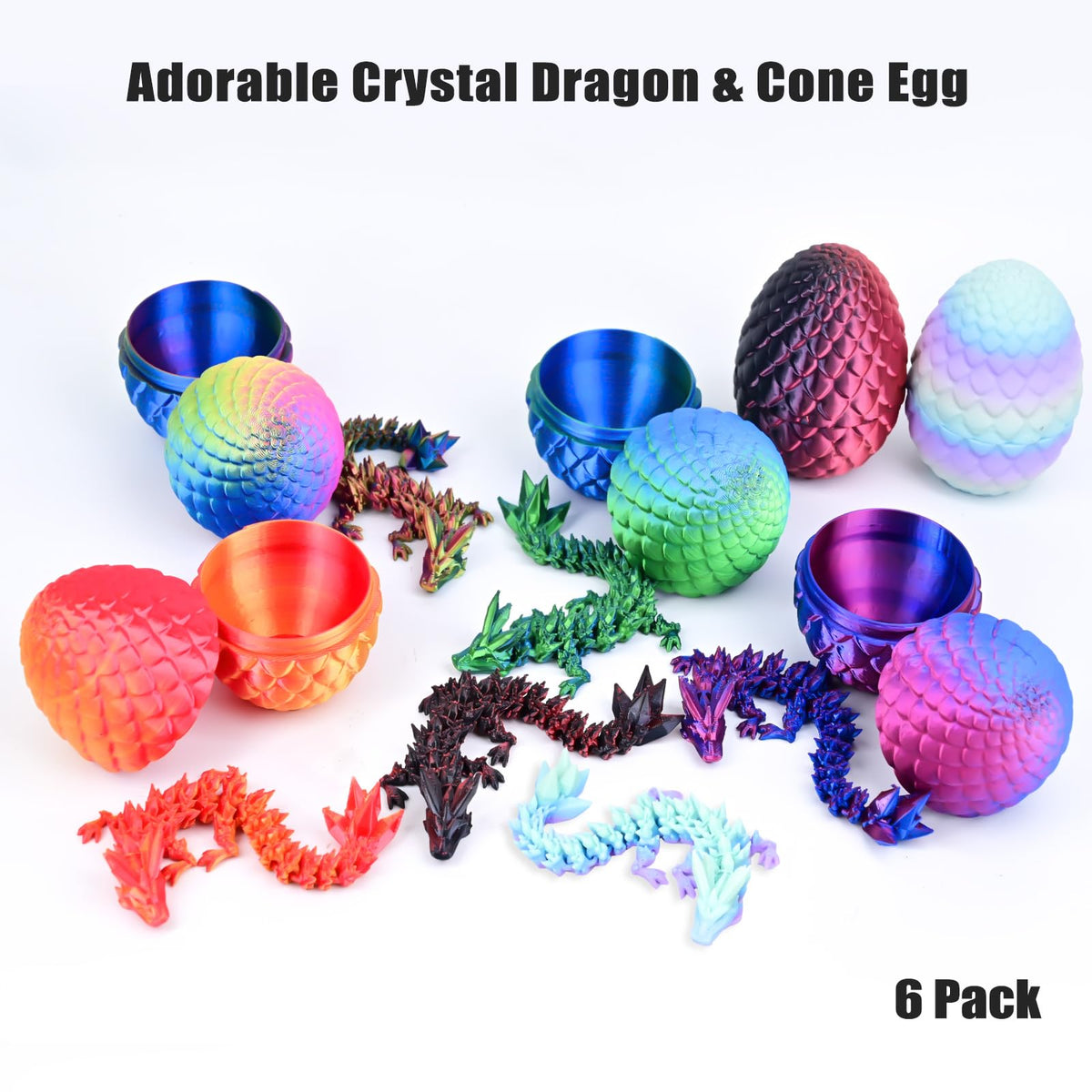 LOCYFENS 3D Printed Dragon Egg 6-Pack – Articulated Dragon Fidget Toys