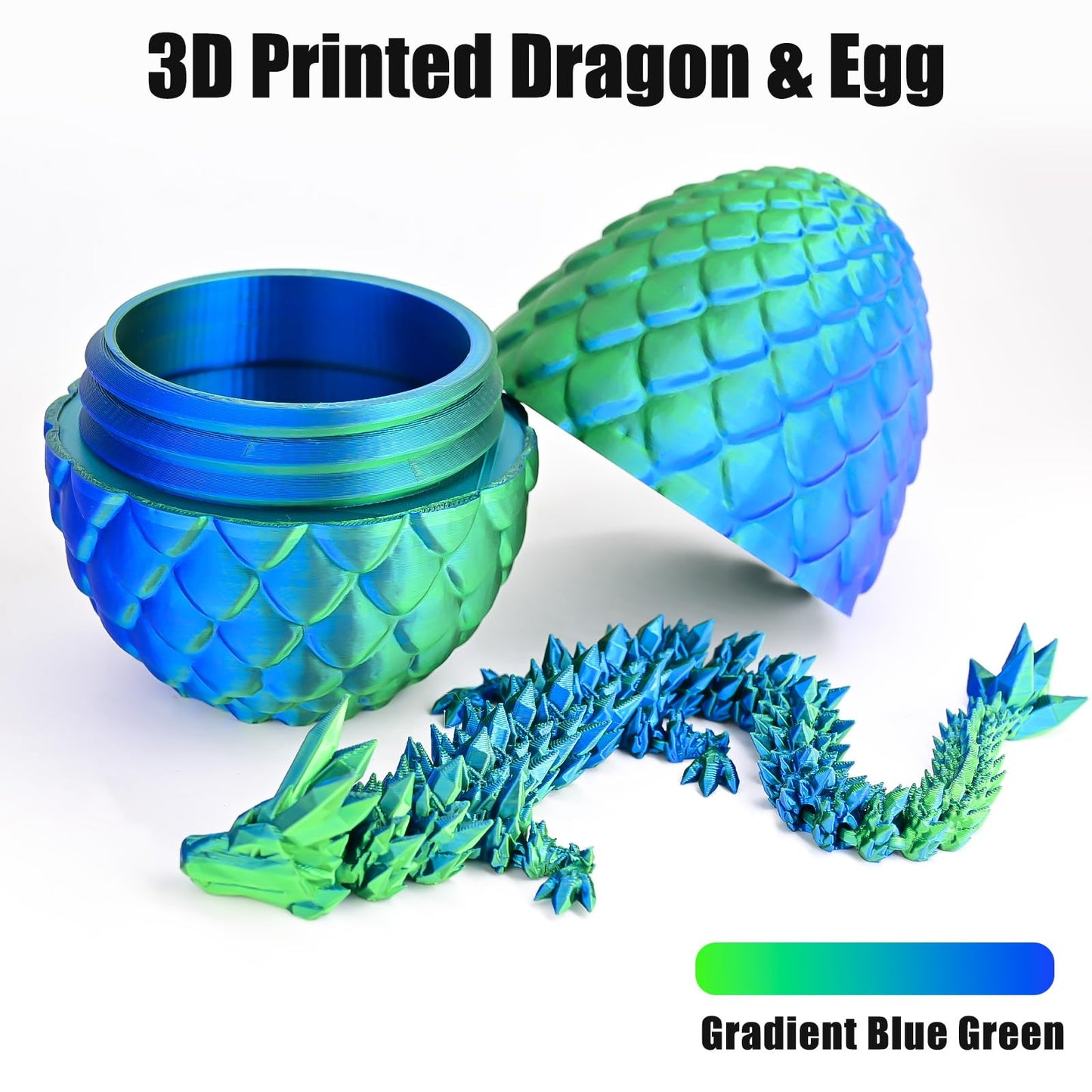 LOCYFENS 3D Printed Dragon Eggs with Articulated Dragon Inside – Blue & Green Crystal