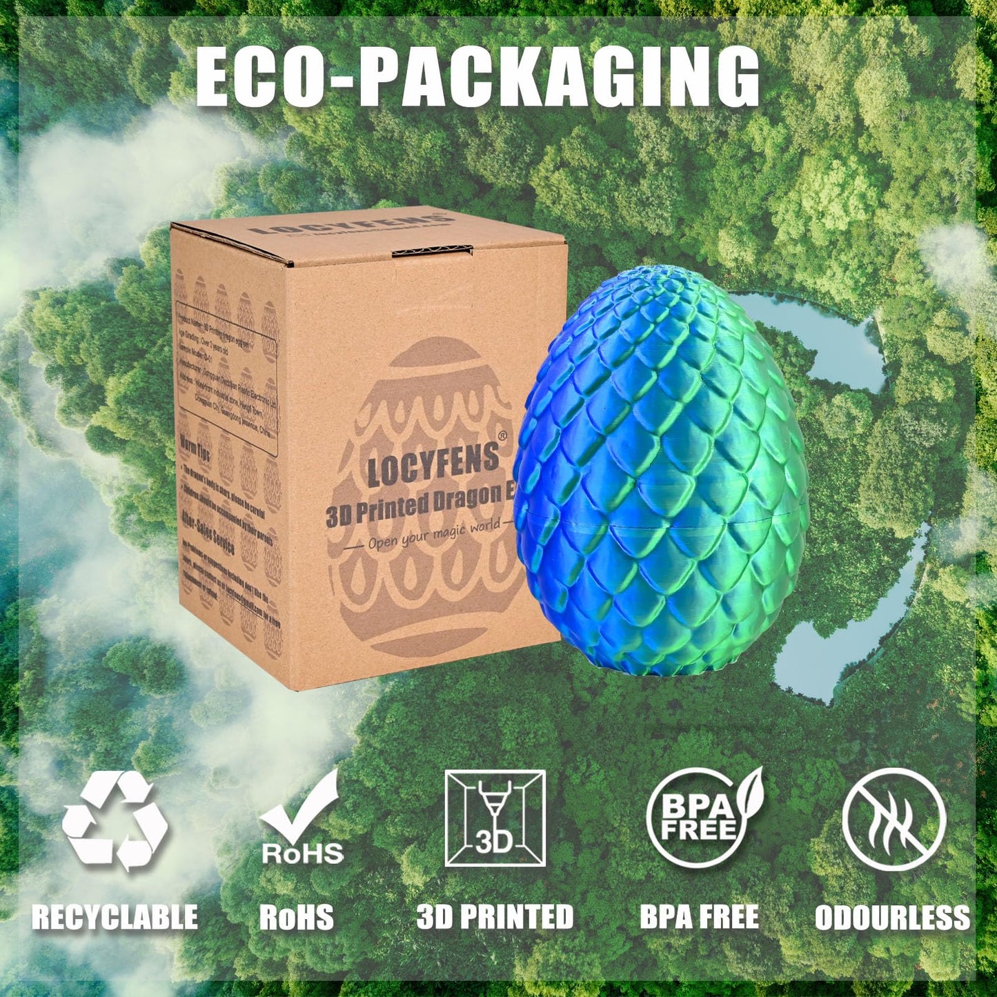 LOCYFENS 3D Printed Dragon Eggs with Articulated Dragon Inside – Blue & Green Crystal