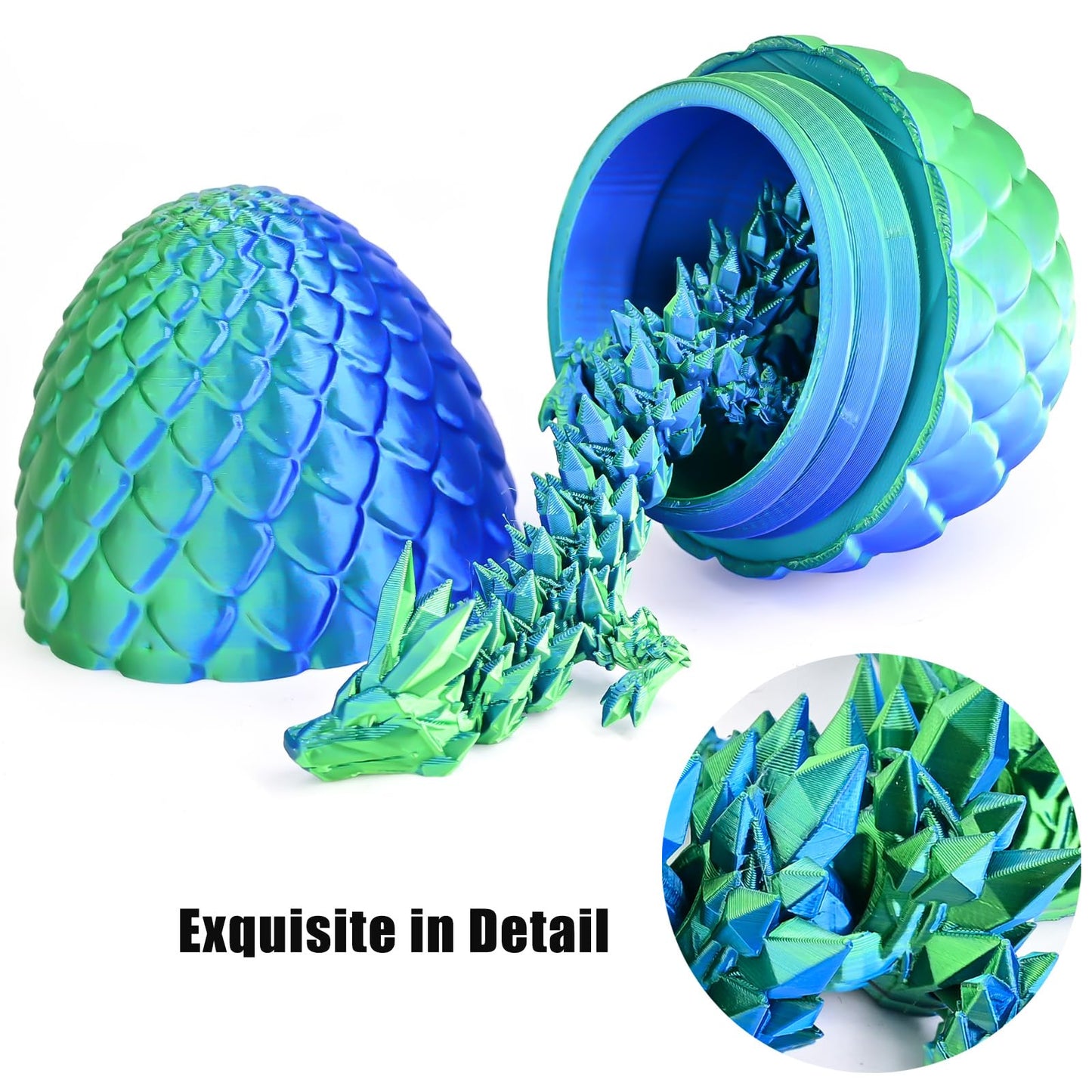 LOCYFENS 3D Printed Dragon Eggs with Articulated Dragon Inside – Blue & Green Crystal