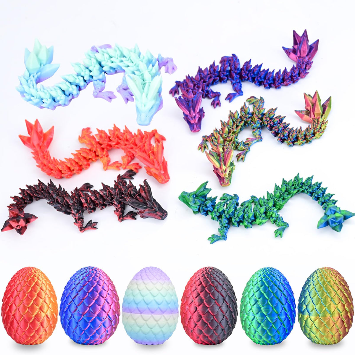 LOCYFENS 3D Printed Dragon Egg 6-Pack – Articulated Dragon Fidget Toys