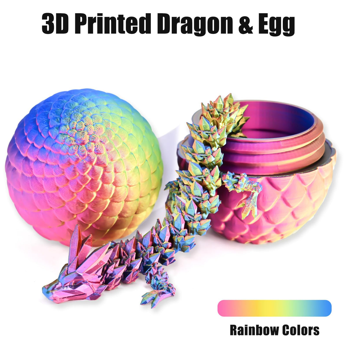 LOCYFENS Rainbow Crystal Dragon Eggs – 3D Printed Inside Dragon, Articulated Toy