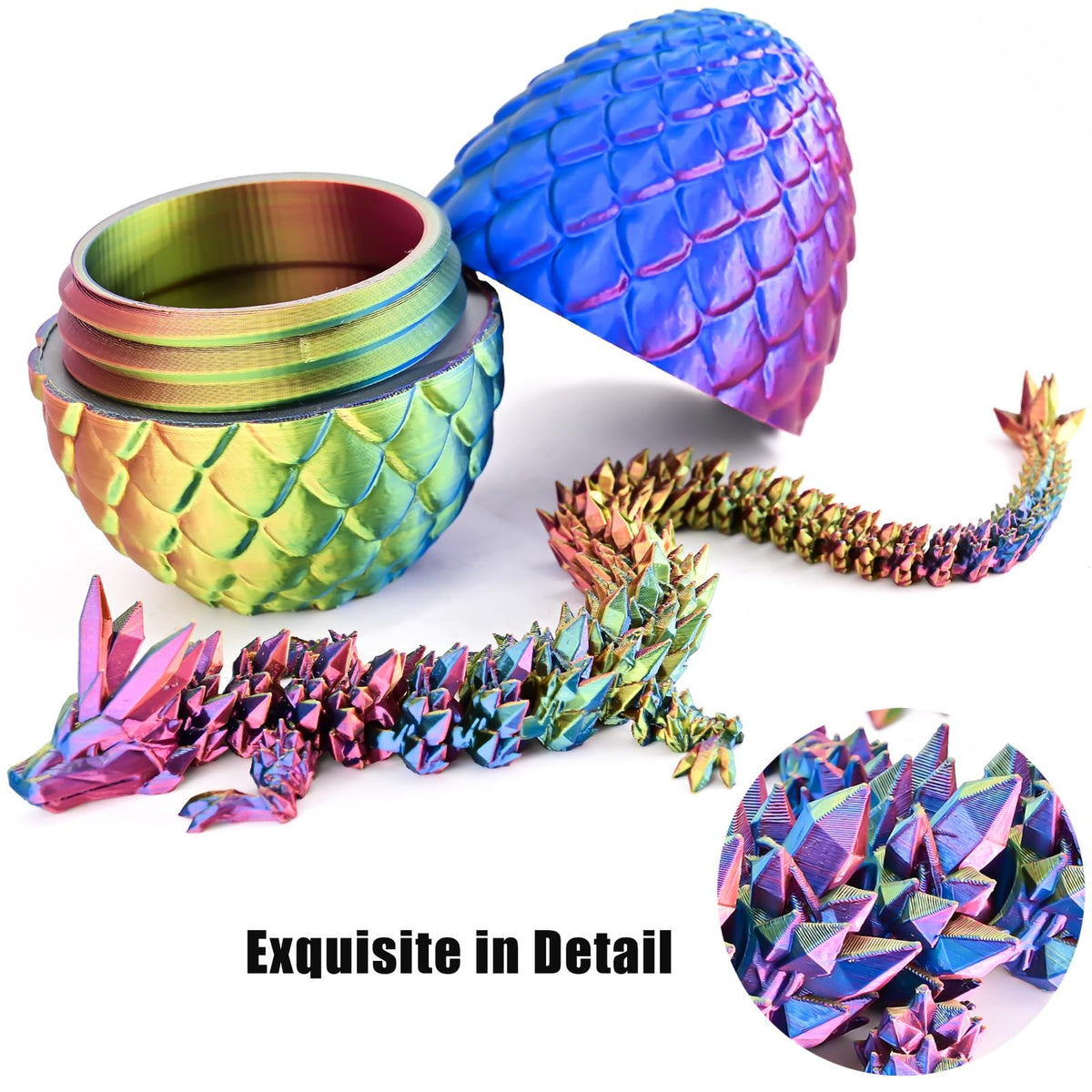 LOCYFENS Rainbow Crystal Dragon Eggs – 3D Printed Inside Dragon, Articulated Toy