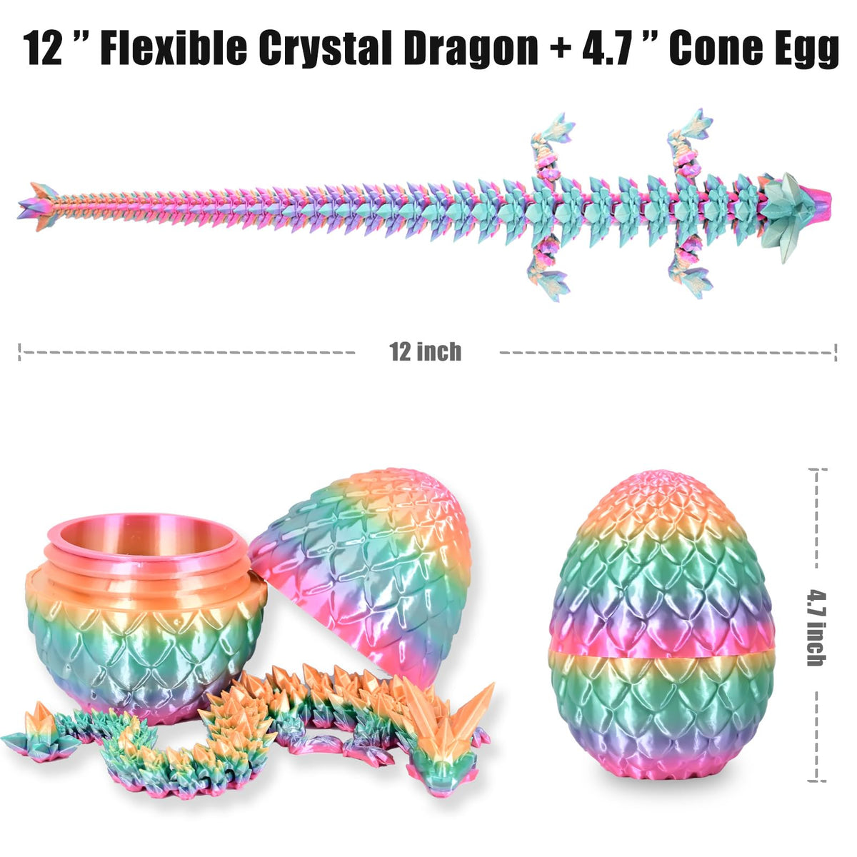 LOCYFENS Rainbow Crystal Dragon Eggs – 3D Printed Articulated Dragon Inside
