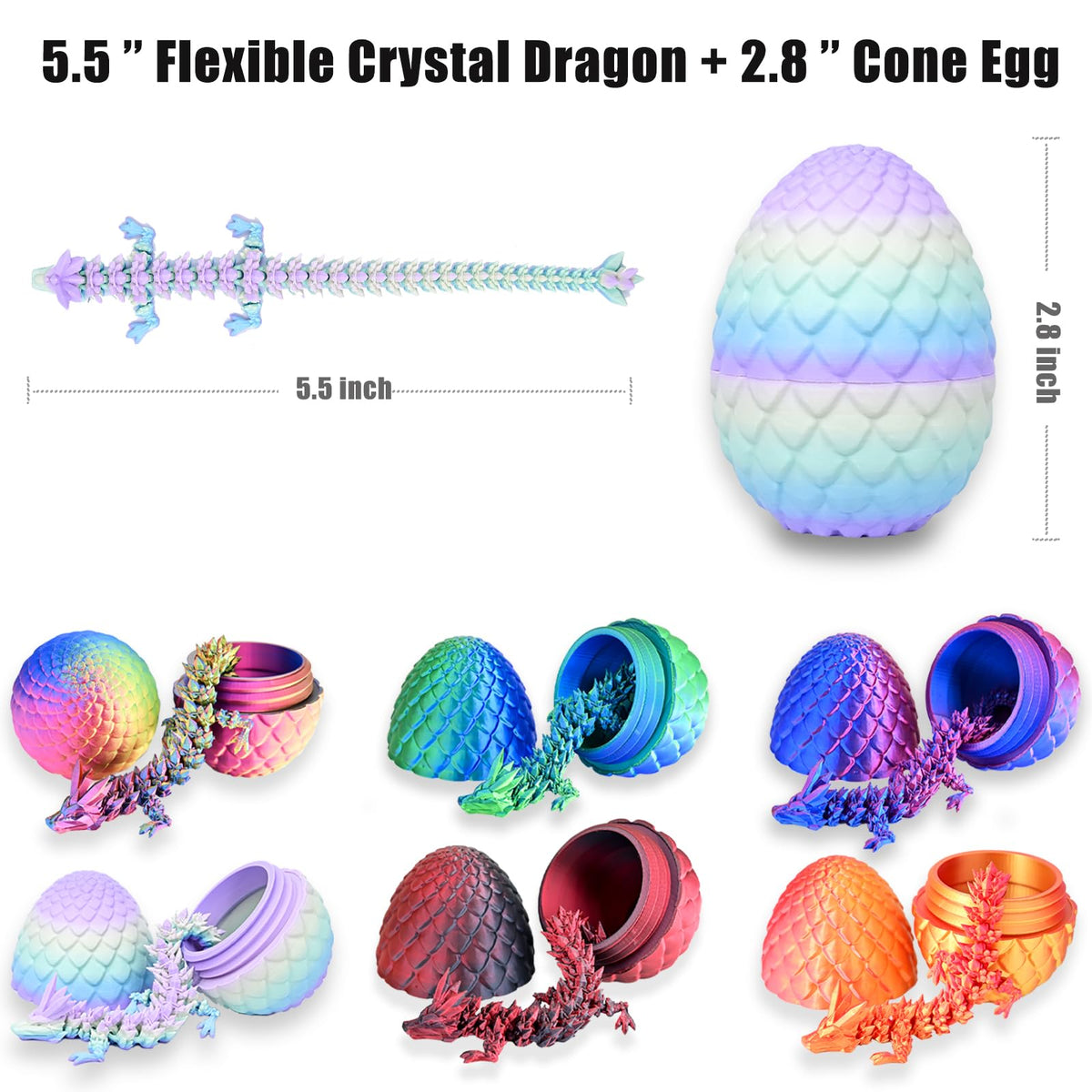 LOCYFENS 3D Printed Dragon Egg 6-Pack – Articulated Dragon Fidget Toys