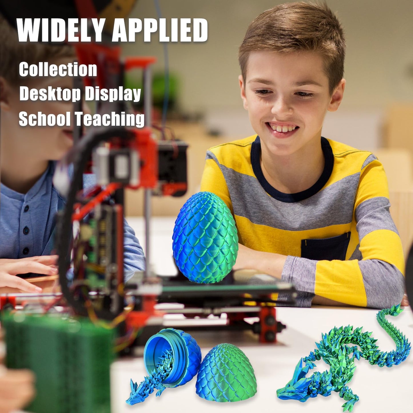 LOCYFENS 3D Printed Dragon Eggs with Articulated Dragon Inside – Blue & Green Crystal
