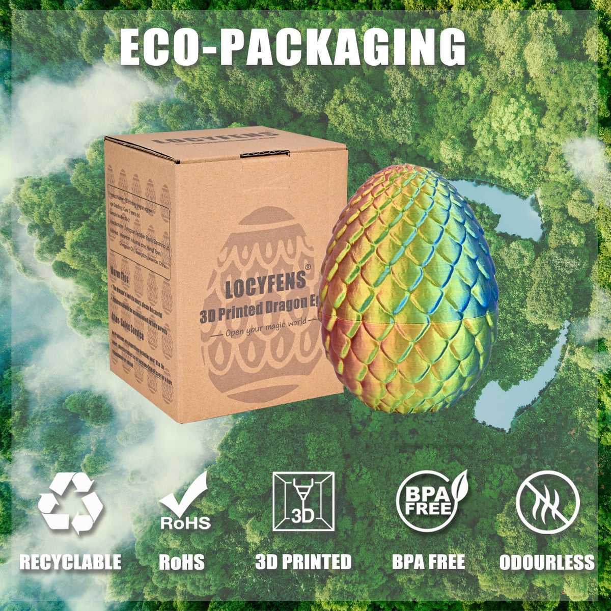 LOCYFENS Rainbow Crystal Dragon Eggs – 3D Printed Inside Dragon, Articulated Toy