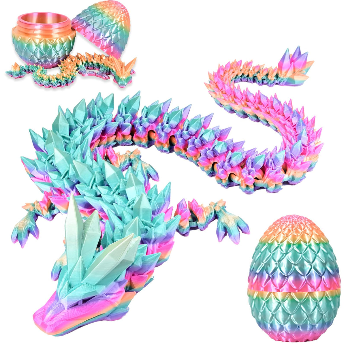 LOCYFENS Rainbow Crystal Dragon Eggs – 3D Printed Articulated Dragon Inside
