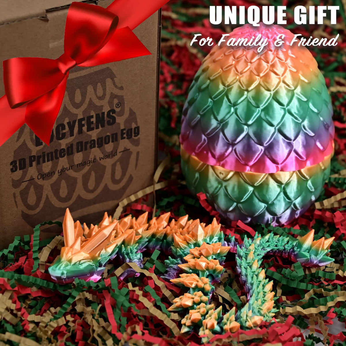 LOCYFENS Rainbow Crystal Dragon Eggs – 3D Printed Articulated Dragon Inside