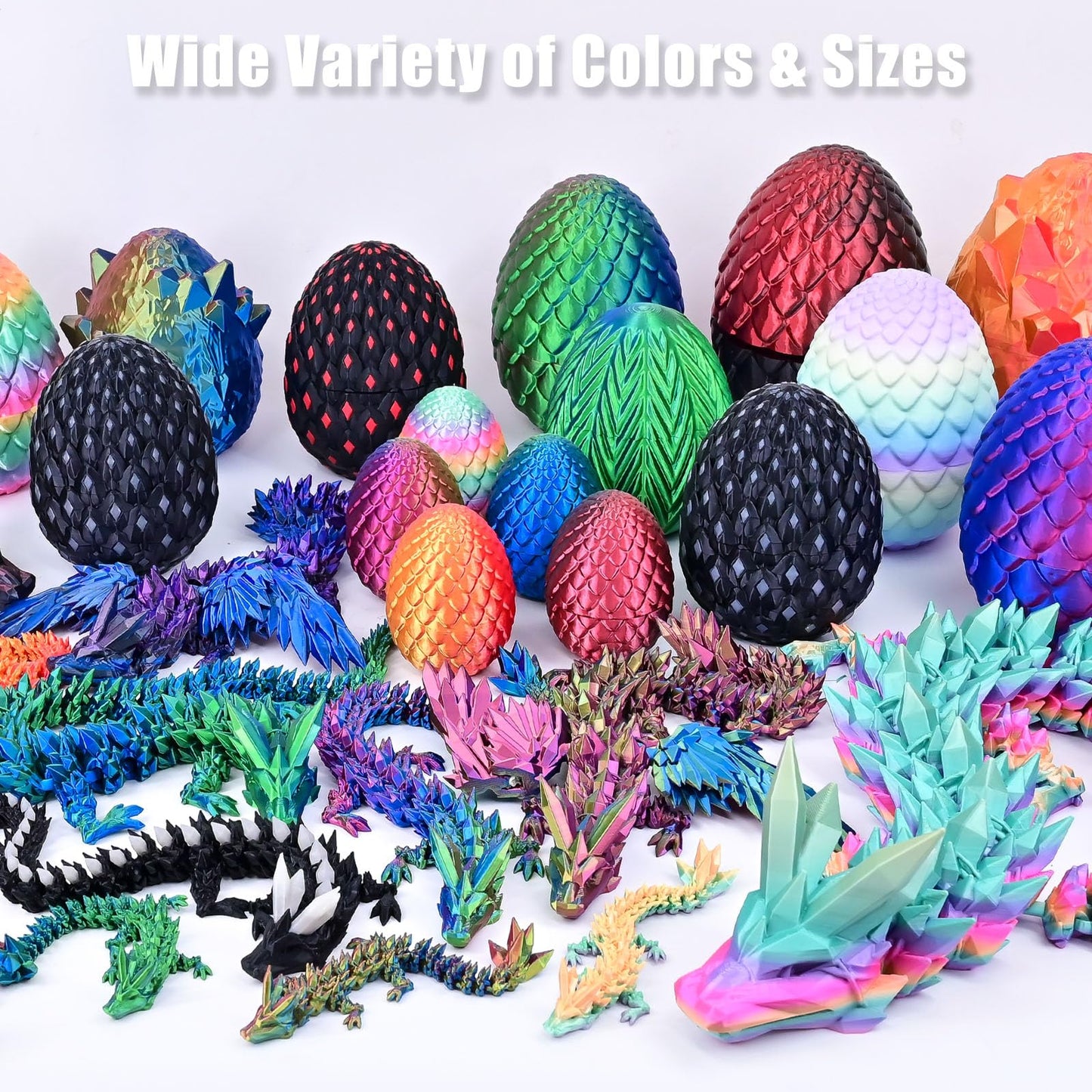 LOCYFENS 3D Printed Dragon Eggs with Articulated Dragon Inside – Blue & Green Crystal