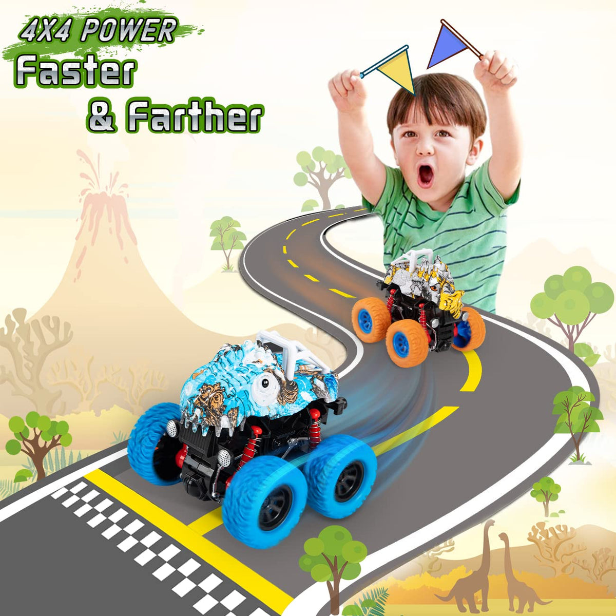LOD BY Dinosaur Trucks for Kids 3-5 | Friction-Powered Dino Vehicles