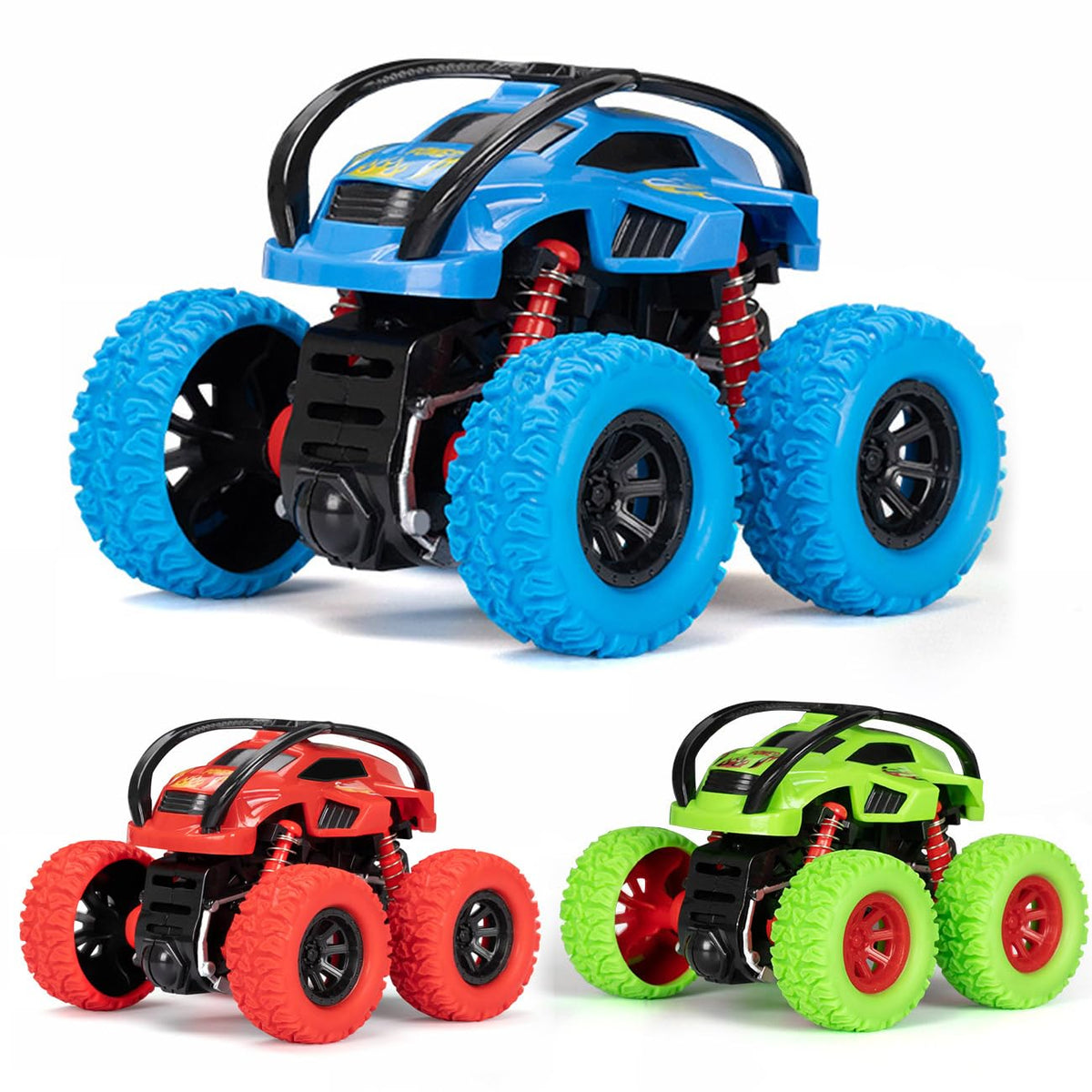 LODBY Monster Trucks Toys for Boys - 3-Pack Push & Go Stunt Cars (Ages 3-6)