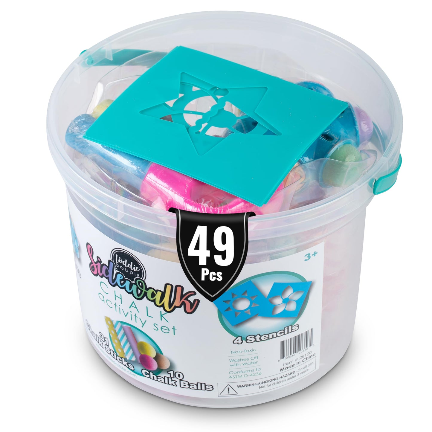 Loddie Doddie Sidewalk Chalk Bucket — 49-Piece Multicolor Set with Refillables, Holders & Stencils