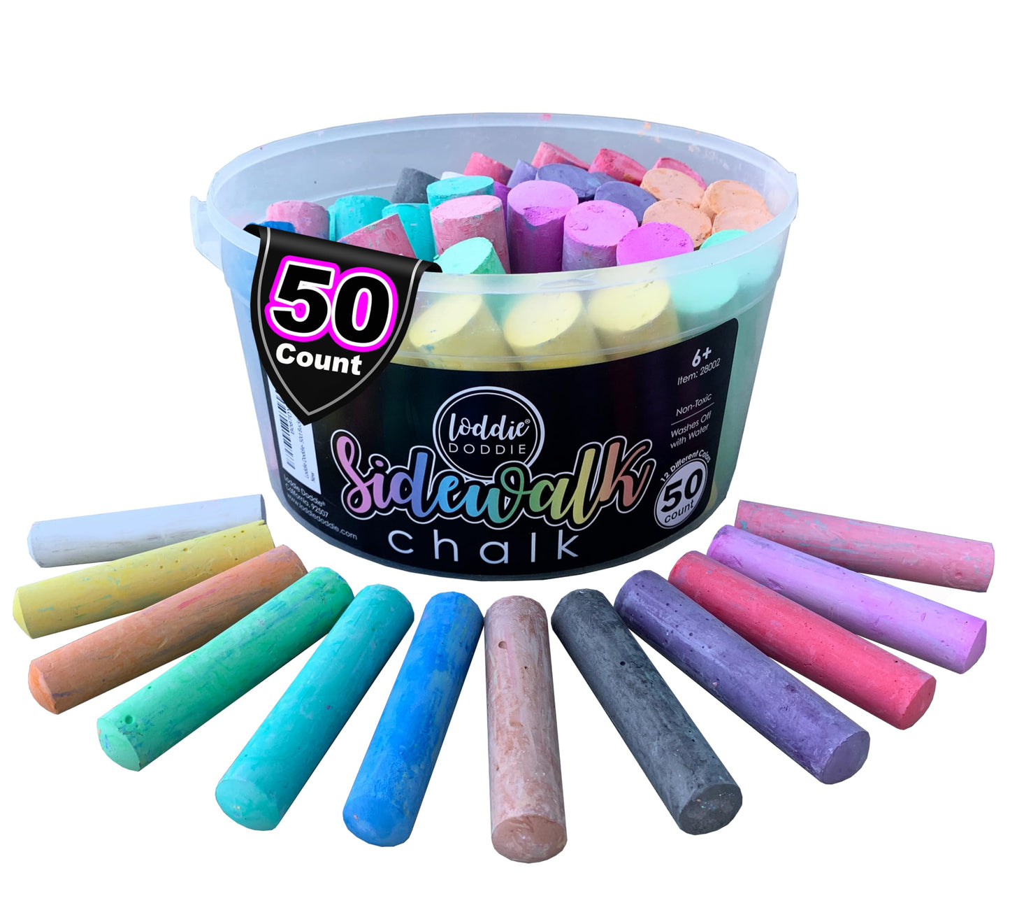 Loddie Doddie Jumbo Sidewalk Chalk – 50-Piece Multicolor Bucket