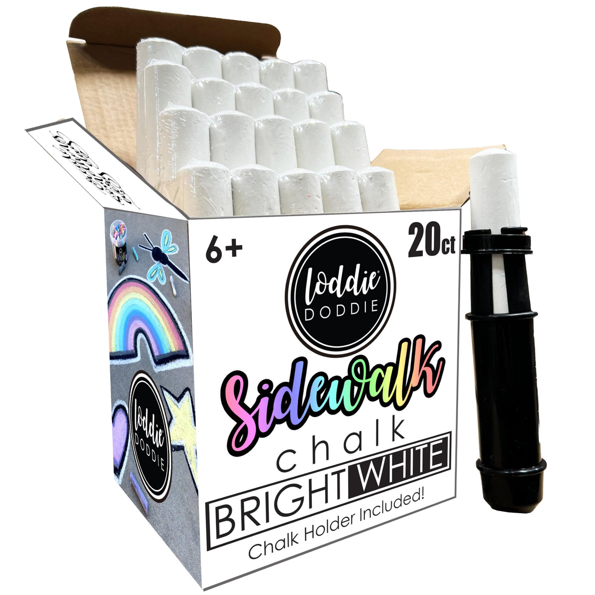 Loddie Doddie Jumbo White Sidewalk Chalk – Pack of 20, Easy-Grip, Low-Dust Outdoor Chalk for Kids