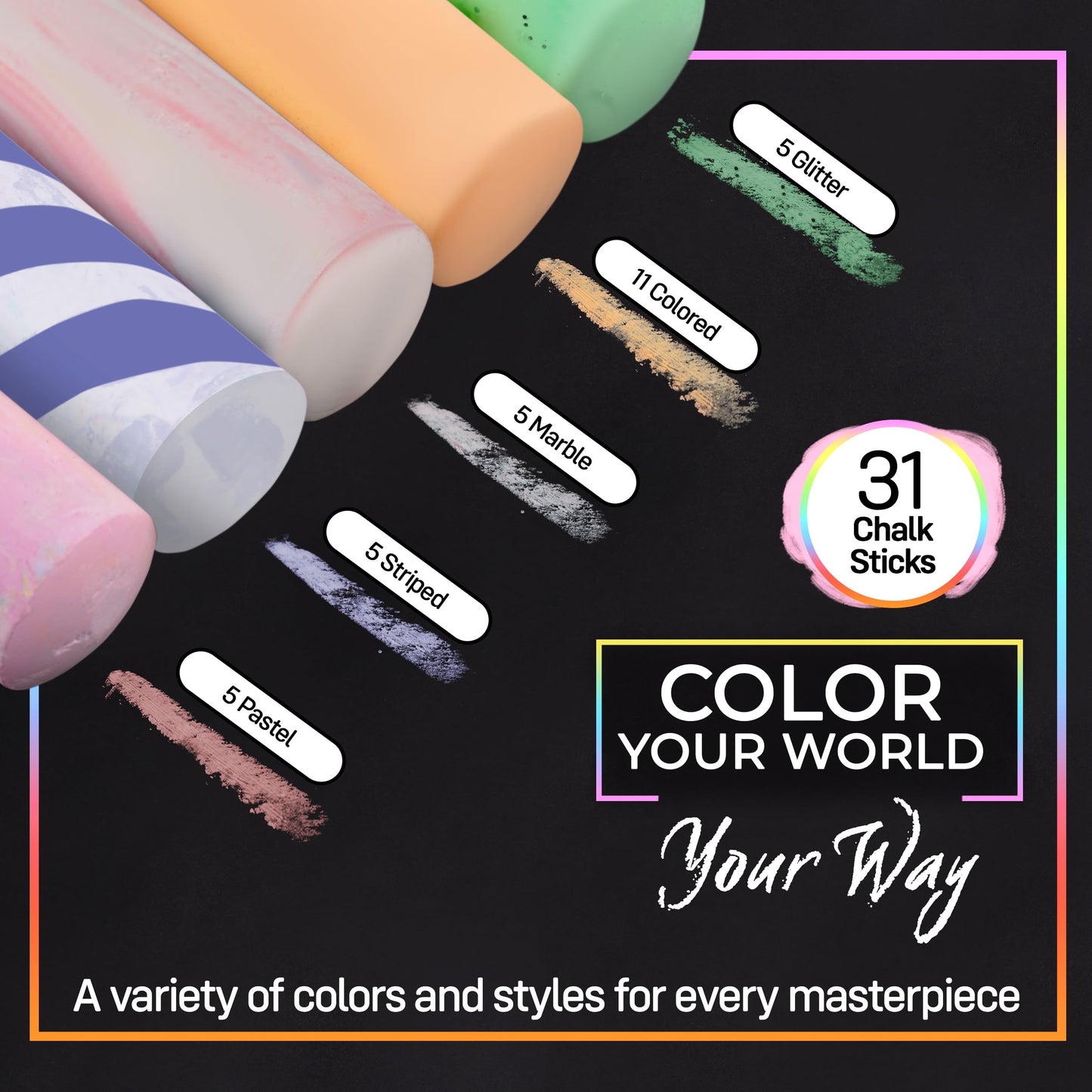 Loddie Doddie Sidewalk Chalk Bucket — 49-Piece Multicolor Set with Refillables, Holders & Stencils