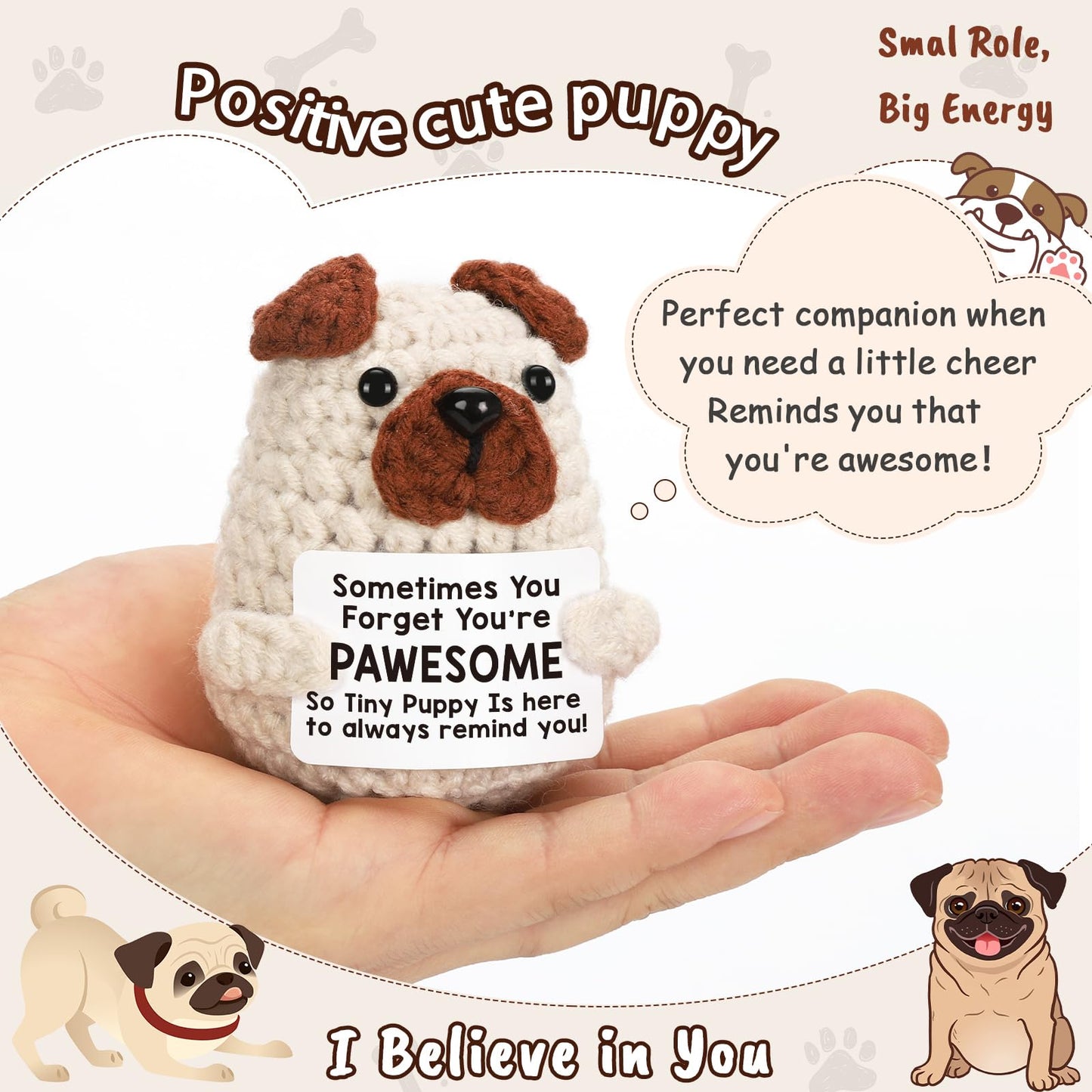 Lodeskee Positive Affirmations Crochet Puppy – Encouraging Desk Decor & Valentines Gifts