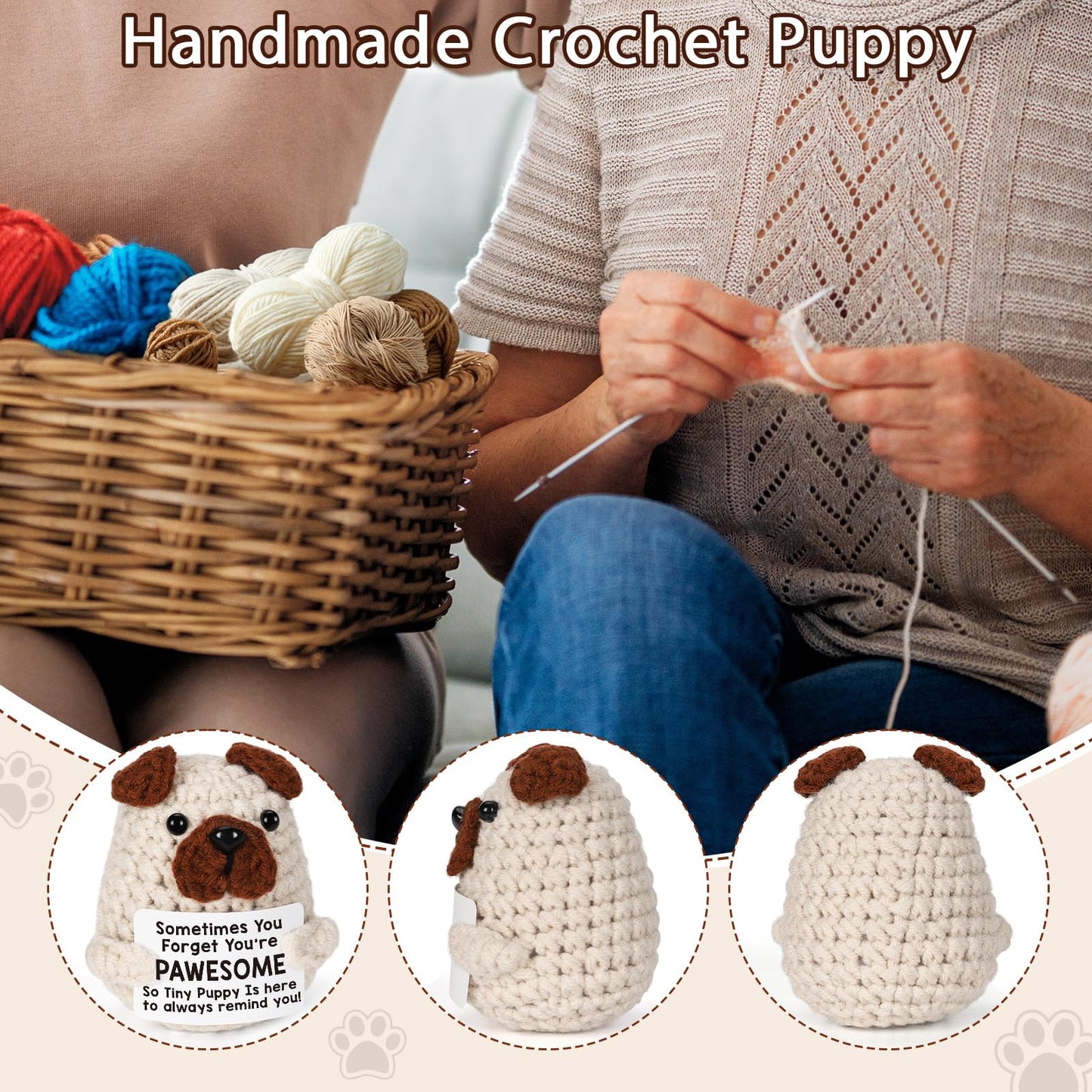 Lodeskee Positive Affirmations Crochet Puppy – Encouraging Desk Decor & Valentines Gifts